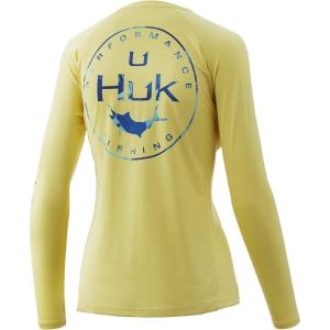 image:imageHUK Mens Pursuit Long Sleeve ShirtPerformance Shirt  Sun ProtectionMarlin Badge  Canary
