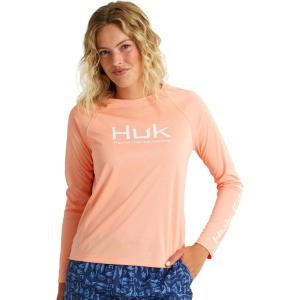 image:imageHUK Womens Pursuit Heather Crew Sleeve Shirt Performance ShirtPeach Nectar