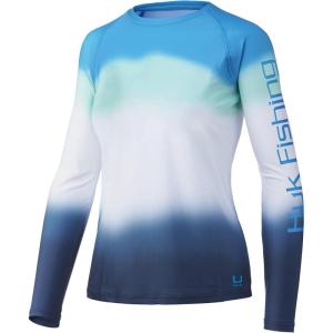 image:imageHUK Womens Pursuit Long Sleeve ShirtPerformance Shirt  Sun ProtectionFlare Fade  Malibu Blue