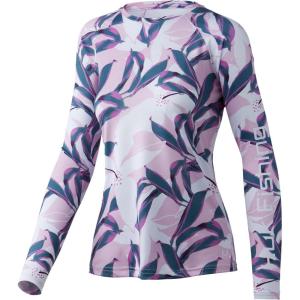 image:imageHUK Womens Pursuit Pattern Long Sleeve Shirt Fishing Shirt for WomenTall Leaves  Barely Pink