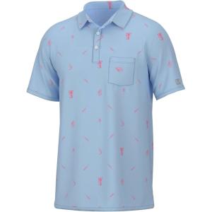 image:imageHUK Mens Pursuit Pattern Performance Short Sleeve Polo ShirtBig Shrimpin  Crystal Blue