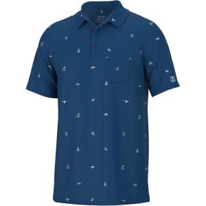 image:imageHUK Mens Pursuit Pattern Performance Short Sleeve Polo ShirtHuk Scatter  Set Sail