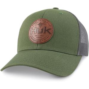 image:imageHUK Mens Mesh Trucker Snapback Hat  AntiGlare Fishing HatLeather Patch  Moss