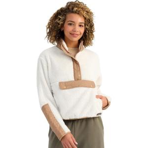image:imageHUK Womens Plush Fleece 12 Zip Pullover Cozy Sherpa Fleece With Front Dropin Pocket and Quilted DetailsEgret
