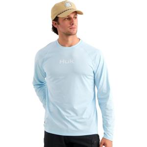 image:imageHUK Mens Airweight Crew UPF 30 Lightweight Performance Fishing Shirt with Recycled Polyester and Raglan SleevesCoastal Drift Heather