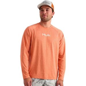image:imageHUK Mens Airweight Crew UPF 30 Lightweight Performance Fishing Shirt with Recycled Polyester and Raglan SleevesDusty Orange Heather