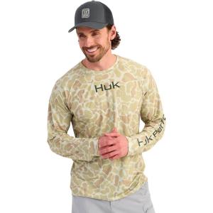 image:imageHUK Mens Airweight Crew UPF 30 Lightweight Performance Fishing Shirt with Recycled Polyester and Raglan SleevesSand
