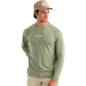 image:imageHUK Mens Airweight Crew UPF 30 Lightweight Performance Fishing Shirt with Recycled Polyester and Raglan SleevesSeagrass Heather