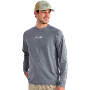 image:imageHUK Mens Airweight Crew UPF 30 Lightweight Performance Fishing Shirt with Recycled Polyester and Raglan SleevesStormy Blue Heather