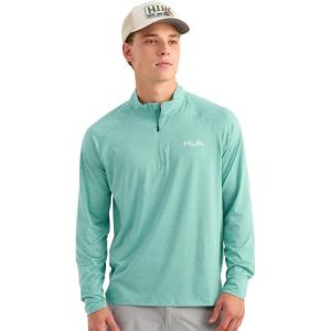 image:imageHUK Mens Airweight Heather 14 Zip Lightweight Upf 30 Performance Pullover With Recycled Polyester and Stretch FabricMarine Blue Heather