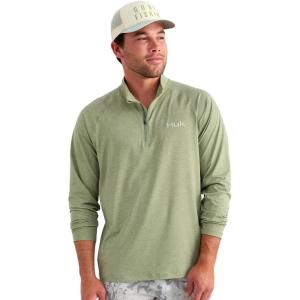 image:imageHUK Mens Airweight Heather 14 Zip Lightweight Upf 30 Performance Pullover With Recycled Polyester and Stretch FabricSeagrass Heather