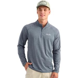 image:imageHUK Mens Airweight Heather 14 Zip Lightweight Upf 30 Performance Pullover With Recycled Polyester and Stretch FabricStormy Blue Heather