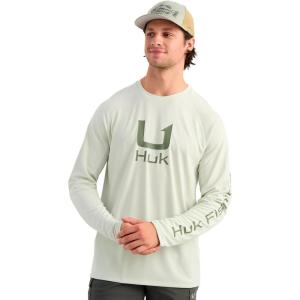 image:imageHUK Mens Icon Crew LongSleeve Performance Fishing ShirtPale Algae