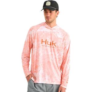 image:imageHUK Mens Pursuit Pattern Crew Long Sleeve Performance ShirtCoral Reef
