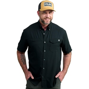 image:imageHUK Mens Tide Point Kc Scott Original Artwork Short Sleeve Shirt Fishing Button DownBlack