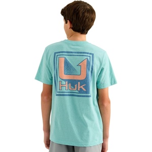 image:imageHUK Kids Short Sleeve Performance Tee Fishing TShirt for KidsRising Huk  Marine Blue Heather