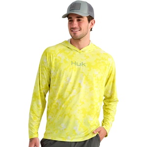 image:imageHUK Mens Airweight Hoodie Lightweight Upf 30 Performance Fishing Hooded Shirt With Recycled Polyester and Stretch FabricKc Print  Vintage Chartreuse