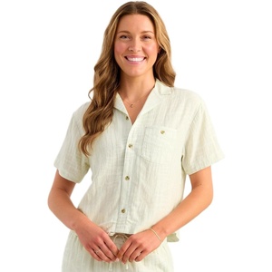 image:imageHUK Womens Breezeway Camp Shirt Cropped Buttonup with Chest Pocket and Shaped Hem Lightweight Rayon BlendSilver Birch