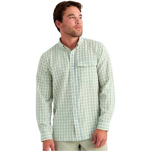 image:imageHUK Mens Chatham Long Sleeve Shirt UPF 30 Textured ButtonDown Fishing Shirt with Chest Pocket and CollarPlantain