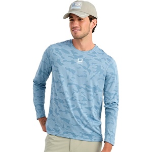 image:imageHUK Mens Andros Crew Long Sleeve Shirt Lightweight Jacquard Fishing Shirt with UPF 40 and Breathable Mesh ConstructionCerulean