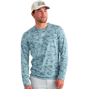 image:imageHUK Mens Andros Crew Long Sleeve Shirt Lightweight Jacquard Fishing Shirt with UPF 40 and Breathable Mesh ConstructionStormy Blue