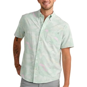 image:imageHUK Mens Kona Pattern Short Sleeve Fishing Button Down ShirtHeron Blue