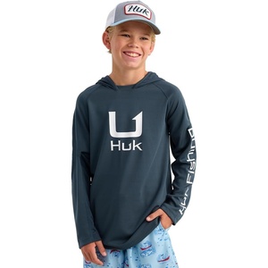 image:imageHUK Kids Icon Hoodie Fishing Shirt With Sun Protection for KidsSea Storm
